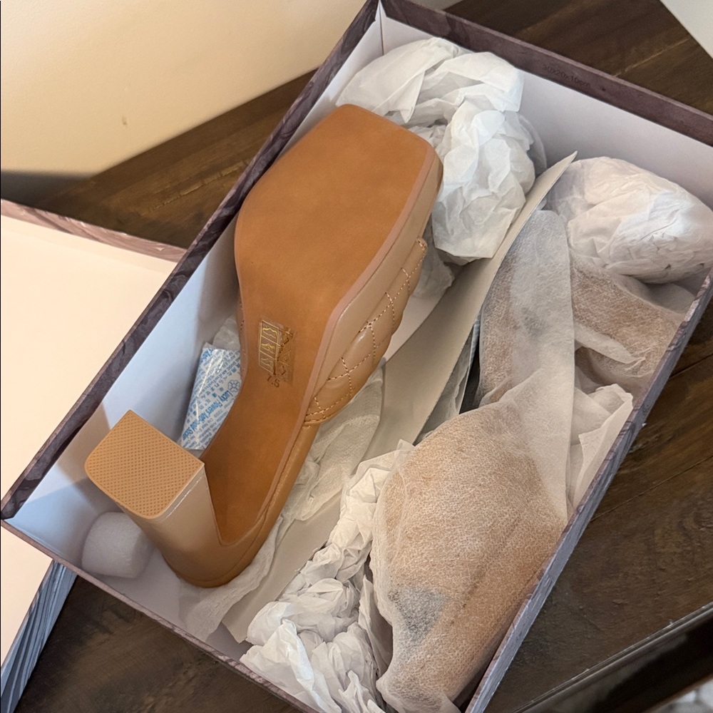 Jeffrey Campbell Tan Quilted Slide Heels - Picture 3 of 5